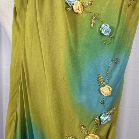 Vintage Sue Wong Size 4 Midi Dress Silk Gown Green Fairy Y2K Floral Whimsical - Picture 14 of 14